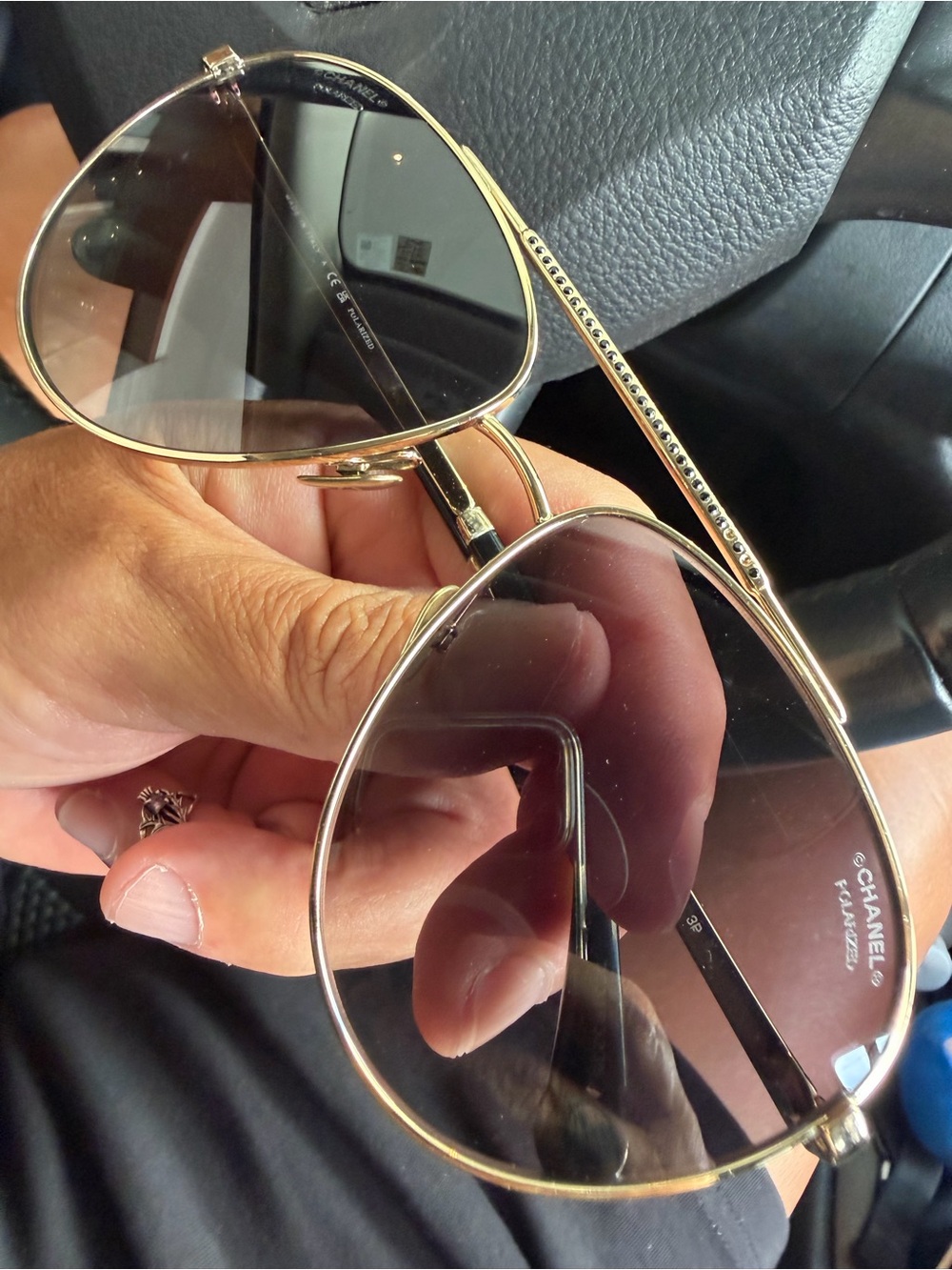 CHANEL Gold Aviator Sunglasses with Pink-Tinted Gradient Lenses